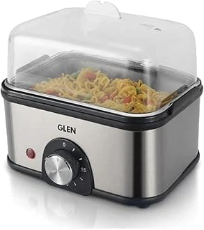 Glen Plastic 3 in 1 Electric Multi Cooker|Egg Boiler - Steam|Cook & Boil - 45 Minutes Timer|350W Boil 8 eggs at a time -non stick heating plate 2 food/egg trays for cooking at 2 levels (SA3035MC)
