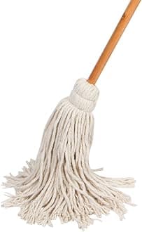 American Market Large Wet Deck Cotton Mop with Solid Wood Handle (11 Oz, White)