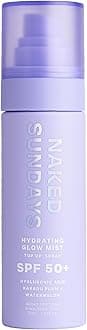 Naked Sundays SPF 50 Hydrating Glow Face Mist - Daily Sunscreen Spray & Makeup Setting Spray with Hyaluronic Acid, Lightweight, Non-Greasy & Hydrating, 75ml