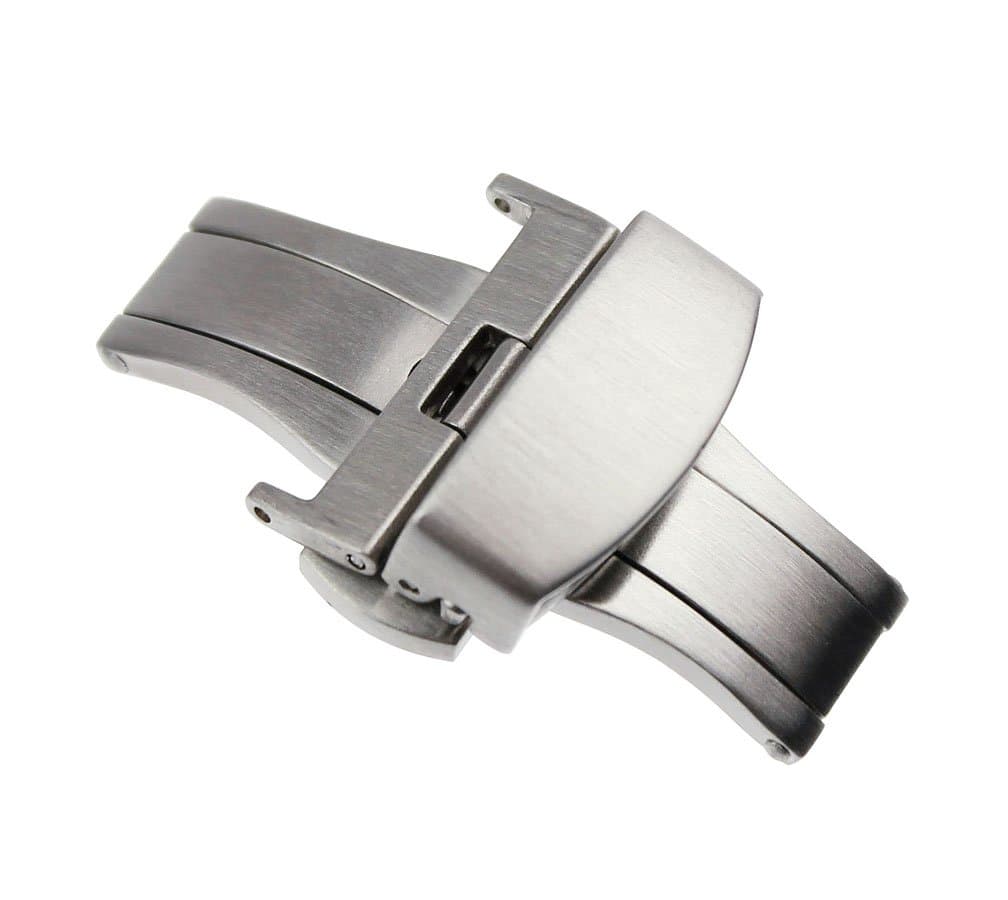 RECHERE Brushed Matte Push Button Butterfly Deployment Clasp for Leather Watch Band Strap