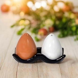 Salt Pepper Set for Dining Table & Kitchen | Ceramic Salt and Pepper Shakers, Salt Pepper Dispenser, Container, Sprinkler | Home | Cafe | Office - 60 ML (Eggs Blk Tray, 1 Set)