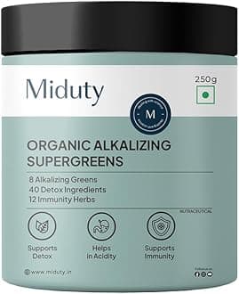 Miduty Supergreens 40+ Organic Superfoods with Vitamins, Minerals & Antioxidants With Moringa | Supports Digestion, Detox, Immunity & Energy | Complete Daily Nutrition - 250g