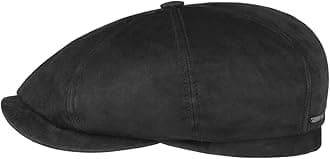 Stetson Hatteras Goat Suede Leather Flat Cap Men - Flat Cap Handmade in Germany - Men’s Cap Made of Genuine Leather (Goatskin) - Flat Cap with Satin Lining - Summer/Winter Peaked Cap
