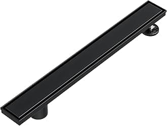 24-Inch Offset Linear Shower Drain with Tile Insert Grate Cover, 304 Stainless Steel Rectangle Side Outlet Shower Floor Drain, Adjustable Leveling Foot, Hair Strainer/Catcher, Matte Black
