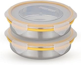 STEELLOCK Stainless Steel Airtight Container with Lid | Leakproof, BPA-Free, Durable Kitchen Storage | Multipurpose Food Storage Containers for Kitchen | SL-1400-set of 2, 450ml each, Yellow
