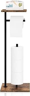 Toilet Paper Holder Stand Toilet Paper Roll Holder with Shelf Free Standing Toilet Tissue Holder Black Toilet Paper Storage Holder with Reserve for for Bathroom Holds Wipe, Mobile Phone, Mega Rolls