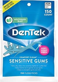 Dentek Floss Picks Comfort Clean Sensitive Gums Floss Picks, Soft & Silky Ribbon, 150 ct (Pack of 1)