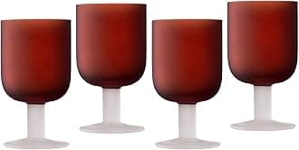 Elle Decor Frosted Glass Goblets Set of 4 – Elegant Stemmed Beverage Cups in Red for Wine & Cocktails, 8.2-oz Capacity – Decorative Frosted Glassware for Weddings, Anniversaries & Housewarming Events