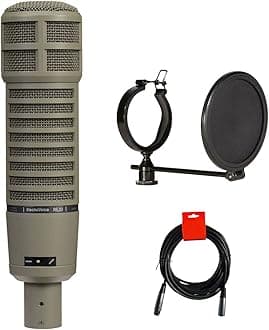 Electro-Voice RE20 Broadcast Announcer Microphone with Variable-D (Fawn Beige) Bundle with Front Address Pop Filter and XLR-XLR Cable