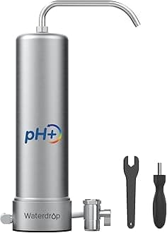 [Alkaline] Waterdrop Water Filter for Sink Faucet, NSF/ANSI 42 Certified Countertop Water Filter System, 5-Stage Stainless Steel Faucet, 8000 Gallons, Reduces 99% Chlorine, WD-CTF-03(1 Filter)