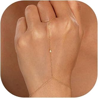 Hand Chain Gold Bracelets for Women Dainty 14K Gold Plated Finger Ring Zircon Adjustable Hand Chain Jewelry for Women Trendy Bracelets for Women Trendy Gold Hand Chain