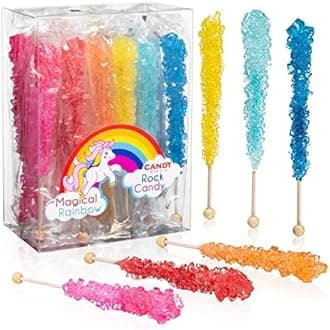 Candy Envy - Magical Rainbow Rock Candy Sugar Sticks - 18 Individually Wrapped Party Favors - Assorted Candies