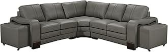 Genuine Leather Corner Sofa with 2 Ottomans – L Shaped Sofa Corner for Family, Modern Leather Sofa with Footstools, Spacious and Comfortable Sectional Sofa, Large Grey Corner Sofa - SAN FERNANDO