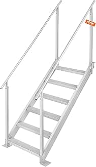 VEVOR Dock Ladder, 43''-51'' Adjustable Height, 500 lbs Load Capacity, Aluminum Alloy 6 Steps Pontoon Boat Ladder with Dual Handrails & Nonslip Rubber Mat, Ideal for Ship/Lake/Pool/Marine Boarding