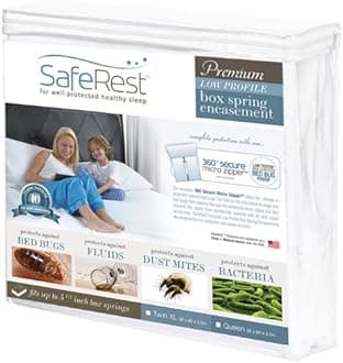 SafeRest Low Profile UP to 5.5" Thick Box Spring Encasement - Lab Tested Bed Bug Proof, Dust Mite Proof and Waterproof - Breathable, Noiseless and Vinyl Free - FITS UP to 5.5" - Full Size