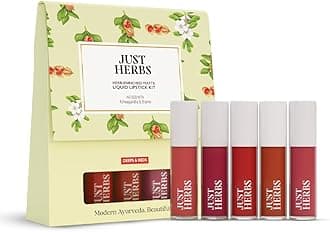 Just Herbs Herb Enriched Matte Liquid Lipstick | Set of 5 | Liquid Lipstick for Women | Deeps & Reds Shade | Hydrating & Lightweight | Ashwagandha & Brahmi - 1ml x 5u