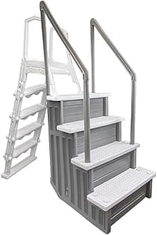 Aqua Select Anti-Slip in-Pool Steps with Outside Flip-Up Ladder | Gray/White Steps | for Above Ground Swimming Pools | Can Mount to Decks 48" to 54" H | Safety Stairs Capacity Up to 350 lbs