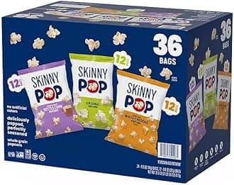 Skinny Pop Popcorn Variety Pack - 36 Count Snack Bags - Original Kettle Corn White Cheddar - Gluten Free Dairy Free