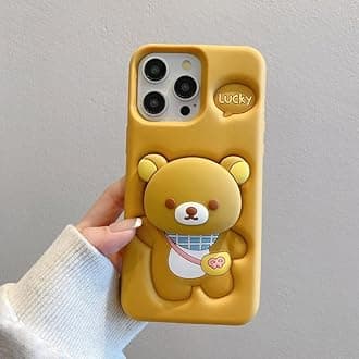COVERLY for iPhone 14 3D Teddy Bear Cartoon Pop Case,Premium Silicone Lucky Teddy Bear Love Light Brown Color with Phone Holder Cool Full Protective Cute Kawaii Aesthetic Cover for Apple iPhone 14