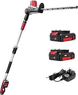 MZK 20V MAX 22.4-inch Cordless Pole Hedge Trimmer Attachment, 8-Feet Reach, Electric Hedge Trimmer with Extension Pole, Multi-Angle (Battery and Charger Included), ET1611-2