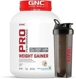 GNC Pro Performance Weight Gainer & Black Shaker (Vanilla Ice Cream, 3 Kg with Shaker)