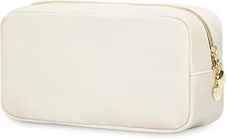 Wandering NatureMakeup Bag for Purse Cosmetic Bags for Women Make Up Organizer Travel Pouch with Slip-in Pockets Eco Vegan Leather, Milky White