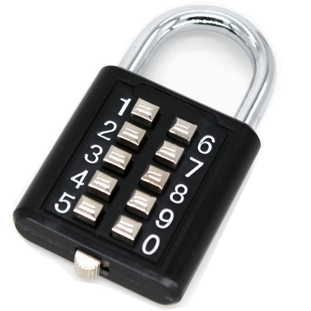 MIONI 10 Position Push Button Combination Padlock, 5 Position Locking Mechanism, (1 Black)