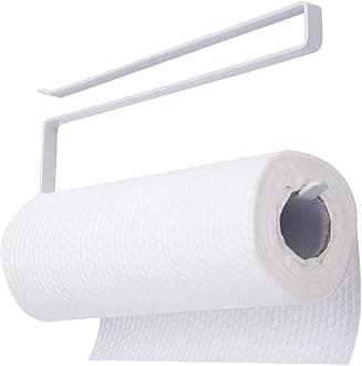 Dime Store Iron Paper Holder Towel Holder Underneath Cabinet Rack Holder Over The Door Kitchen Roll Holder Toilet Paper Roll Holder Over The Cabinet (Set of 1, White)