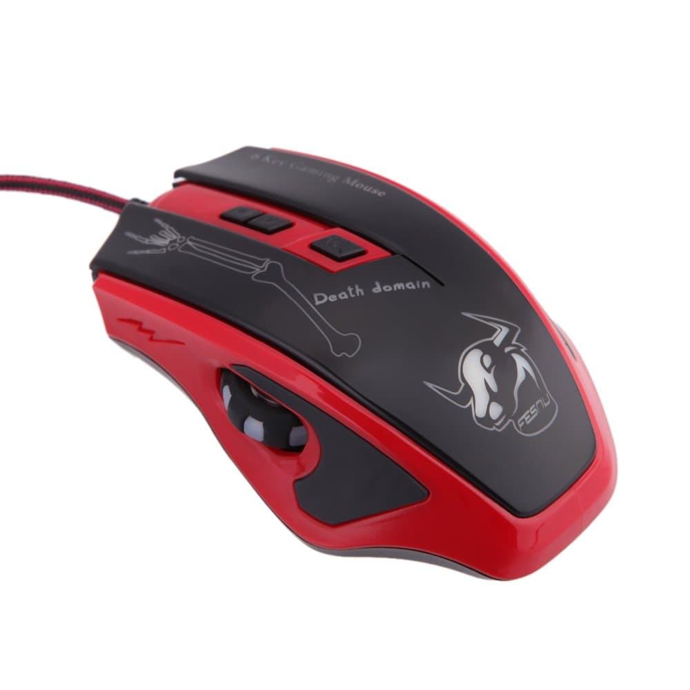 ZENBLU Left Scroll USB Wired Optical Gaming Mouse 6 Buttons Adjustable 2400 DPI for Laptop PC Skull Hand Red
