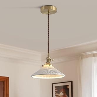 White and Gold Pendant Light Modern Nordic Hanging Ceiling Light Fixture Vintage Adjustable Single Brushed Brass Opal Glass Pendant Lights Kitchen Island Lamp Ceramic Chandelier MPL16D