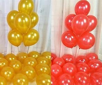 Golden Red Balloons Pack of 200 for birthday decoration items also suitable for Anniversary, Wedding, Celebration, Party