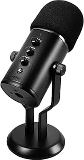 MSI IMMERSE GV60 Streaming Microphone (USB Type-C Interface and 3.5mm Aux, for Professional Applications with Intuituve Control in 4 Modes: Stereo, Omnidirectional, Cardioid and Bidirectional)