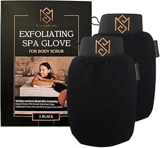 Exfoliating Glove Kessa Mitt Body Scrubber - Dead Skin Remover Shower Glove for Dead Skin Scrubbing and Deep Pore Cleansing - by MoroccanSource (2 Pack Black)