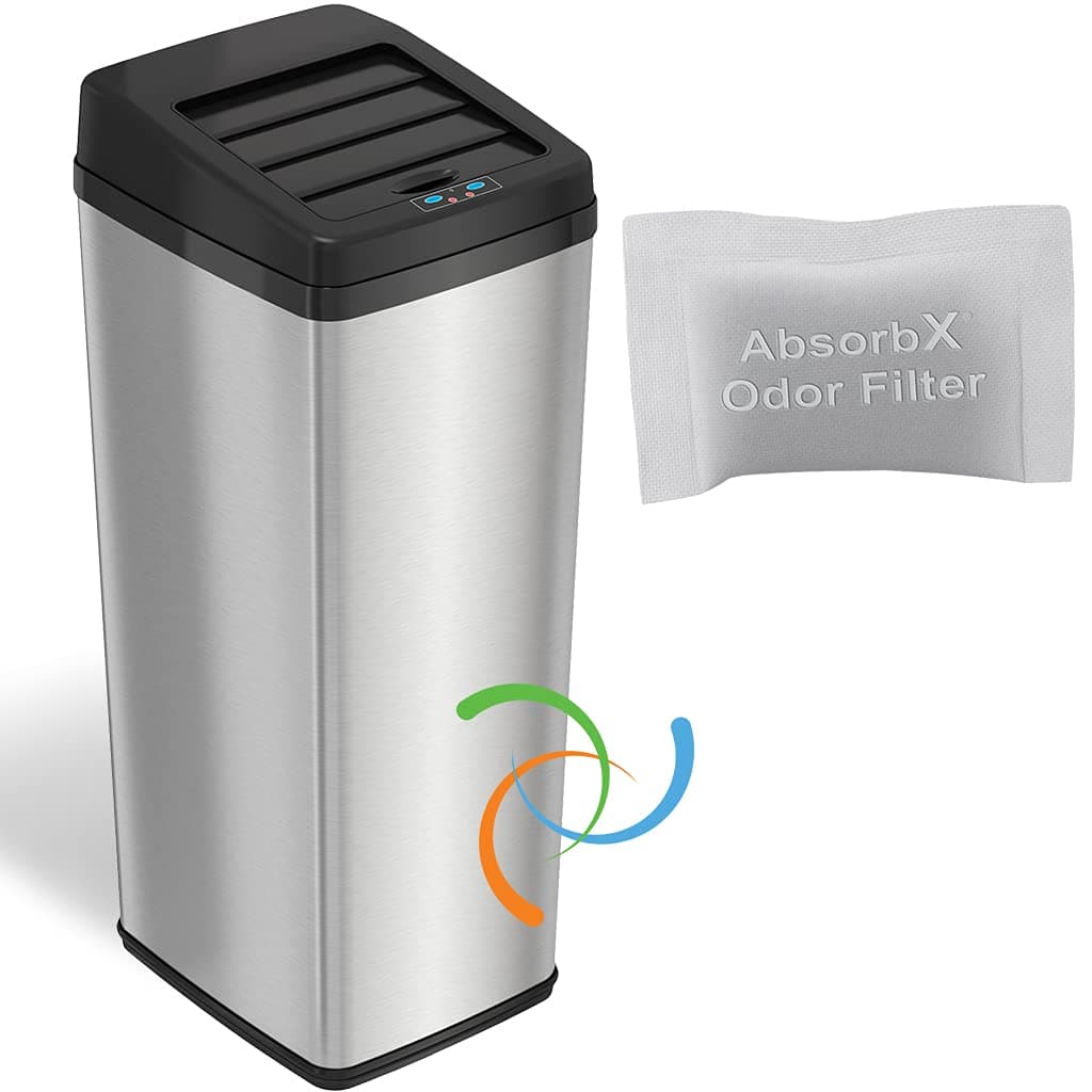 iTouchless Sliding-Lid Fully Automatic Touchless Sensor Trashcan, 14 Gallon / 52 Liter, Stainless Steel