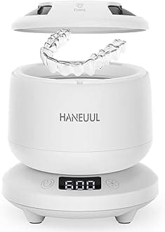 2025 Ultrasonic Retainer Cleaner for Dentures and Aligner, Durable Removable Base and Top Cover, Denture Cleaner Machine with 4 Modes for Mouth Guards, Jewelry, Rings, Etc (White)