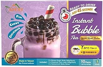 Bubble Tea COMPLETE SET. BEST DIY Boba/Bubble Tea Kit, Ready In 45 Seconds, 5 Packs Milk Tea Powder + 5 Packs Brown Sugar Tapioca Pearls+ 5 Bubble tea Straws By APEXY, Taro
