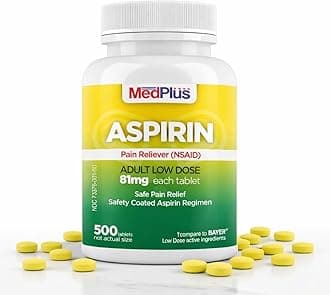 MedPlus Low Dose Aspirin 81 mg - 500 Tablets | Enteric Coated | Pain Reliever for Minor Aches and Pains, Fever Reducer - Made in USA