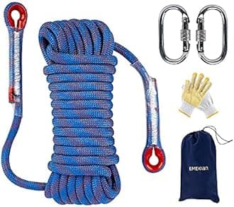 EMEKIAN 10mm/12mm/14mm Indoor Outdoor Climbing Rope, Static Rock Climbing Rope for Escape Rope, Ice Climbing Equipment, Fire Safety Rescue Rope, with Non-Slip Gloves