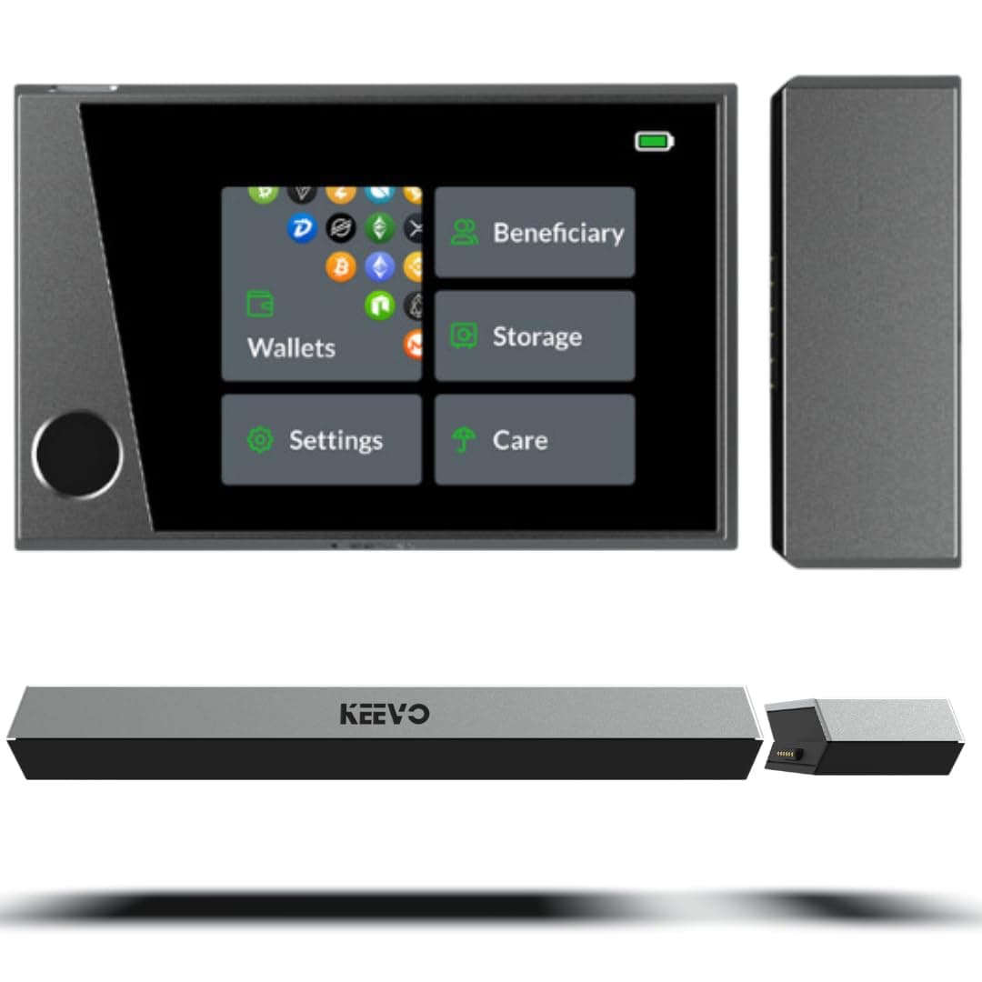 Keevo Model 1 Crypto Wallet (Cold Storage, Hardware Ledger) - Secure, Safe & Trusted Cryptocurrency Wallet & Ledger for Bitcoin (BTC), Ethereum (ETHER), NFT and Digital Assets, Standard Model 1,
