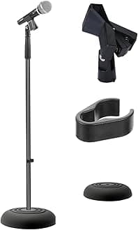 Pyle, Microphone Stand, Universal Mic Mount with Heavy Compact Base, Portable Mic Stand, Boom, Height Adjustable Straight Stands (85 – 152 cm.)