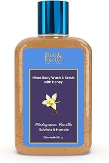 Blue Nectar Vanilla Body Wash & Scrub with Honey for Deep Cleansing, Exfoliation, Anti-cellulite, Anti-aging, Tan Removal and Repair (10 Herbs, 8.4 Fl Oz)