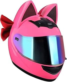 DOT Approved Cat Ears Motorcycle Street Helmets Breathable Cool Girl Men Women Couple Helmet Street Moto Full Face Helmet with Visor, Adult Flip Up Visors Motocross Helmet, All Seasons