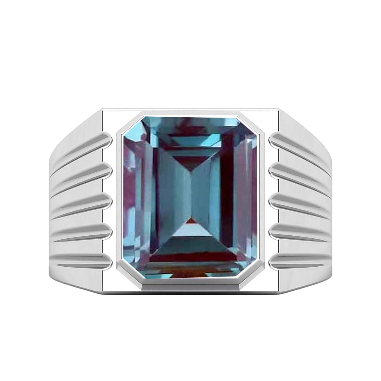 925 Sterling Silver Emerald Cut Alexandrite Ring For Men Statement Ring Color Chang Alexandrite Ring Best Gift For Him June Birthstone Signet Ring (Rose Gold) size N (7)