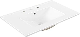 JONATHAN Y SNK1002A Ancillary 3-Hole 30 in. W x 18.25 in. D Classic Contemporary Rectangular Ceramic Single Sink Basin Vanity Top, White