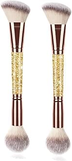 2Pcs Dual-ended Makeup Brushes for Contouring, Blending and Bronzing Angled Foundation Brush&Concealer Brush Premium Luxe Hair for Flawless Application of Liquid Cream and Powder Makeup Gold
