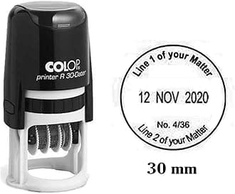 Self Inking COLOP R30 Round Custom Rubber Stamp with Date Personalized Office Stamper - Dater Stamp - Black Ink