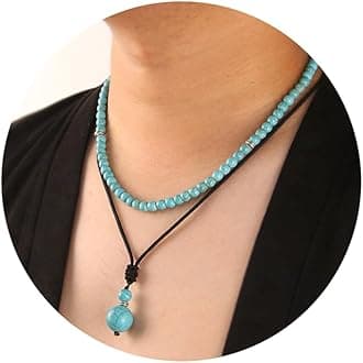 2Pcs Beaded Necklace for Men - Protection Necklace Men Choker Necklaces Obsidian Beads Pendant Jewelry Gifts for Men