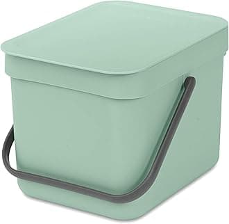 Sort & Go Food Waste Bin 6L (Jade Green), Space-Efficient Plastic Recycle Bin with Handle, Removable and Stay-Open Lid, Easy to Clean Kitchen Compost Caddy without Nooks and Rims