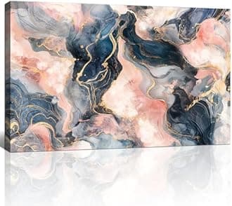 FajerminArt Wooden Framed Large Canvas Wall Art Abstract Marble Grey Pink Gold Canvas Prints Painting Wall Artwork Picture for Living Room Bedroom Home Decorations Ready To Hang 24"x36"（60cmx90cm）