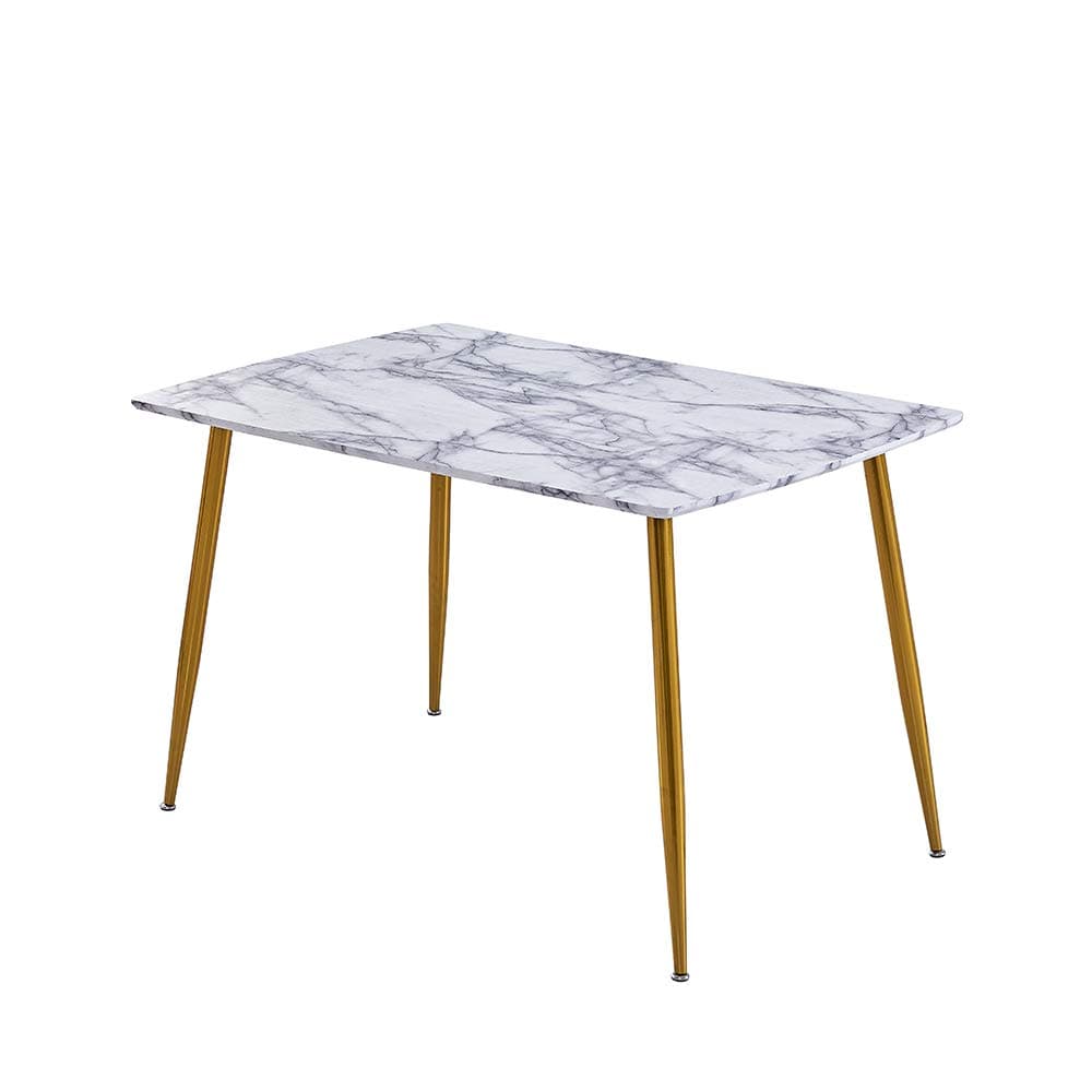 Pandaone Rectangular Dining Table with Metal Leg MDF Marble Pattern Table and Kitchen Table Modern Stylish Tables Dining Room (White)